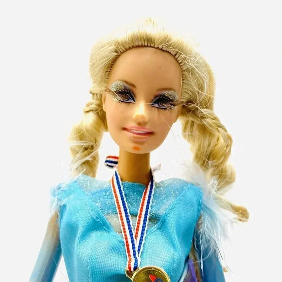 MATTEL BARBIE Olympian Doll 3 Piece Blue Outfit 12" Tall Blonde Hair Blue Eyes - Picture 2 of 11